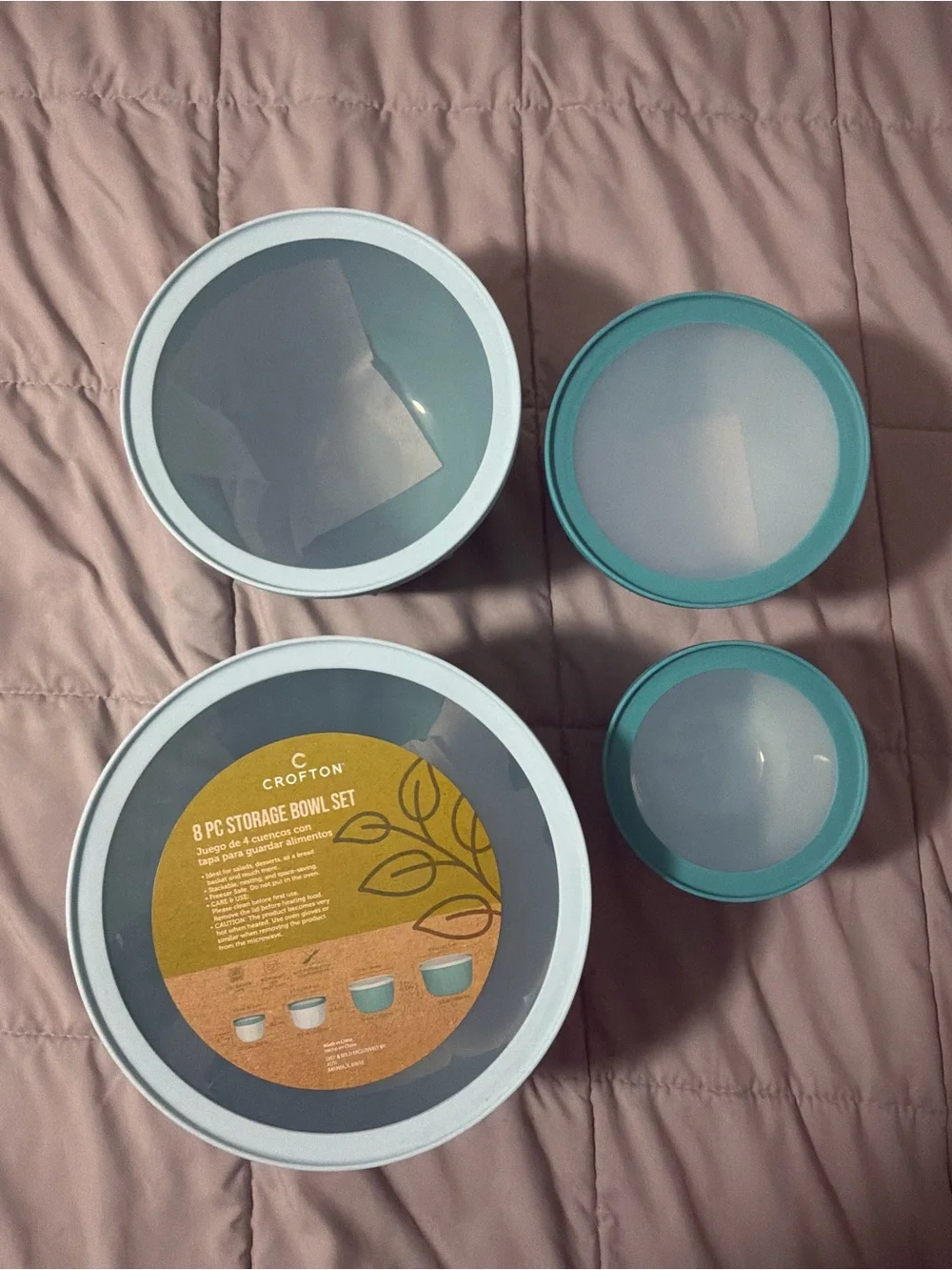 Crofton 8 Piece Light Blue Nesting Food Storage Bowl Set with Lids